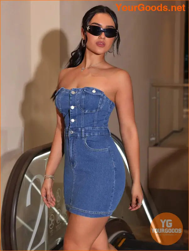 YOURGOODS ICON Stretchy Strapless Denim Dress - YourGoods Online Shop