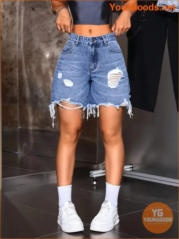 YOURGOODS ICON Womens Distressed Frayed Denim Shorts - YourGoods Online Shop