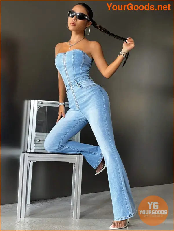 YOURGOODS Iconic ZipUp Flare Denim Jumpsuit - YourGoods Online Shop