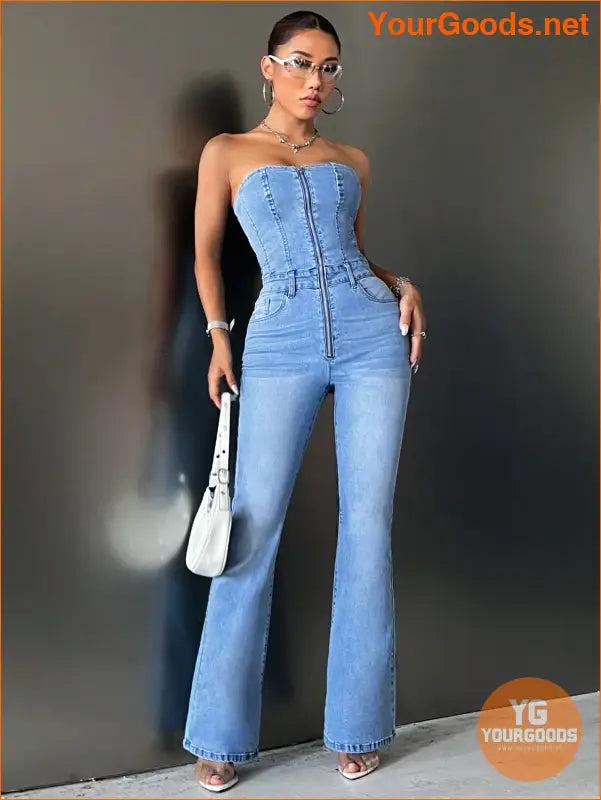 YOURGOODS Iconic ZipUp Flare Denim Jumpsuit - YourGoods Online Shop