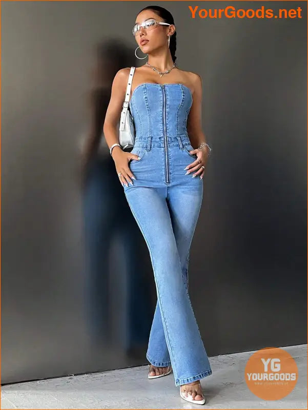 YOURGOODS Iconic ZipUp Flare Denim Jumpsuit - YourGoods Online Shop