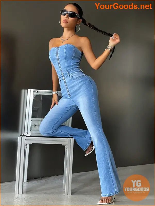 YOURGOODS Iconic ZipUp Flare Denim Jumpsuit - YourGoods Online Shop