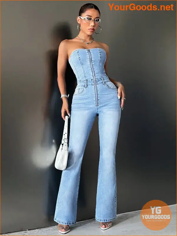 YOURGOODS Iconic ZipUp Flare Denim Jumpsuit - YourGoods Online Shop