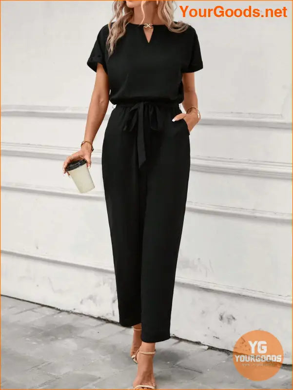 YOURGOODS Keyhole Neckline Batwing Sleeve Belted Jumpsuit - YourGoods Online Shop