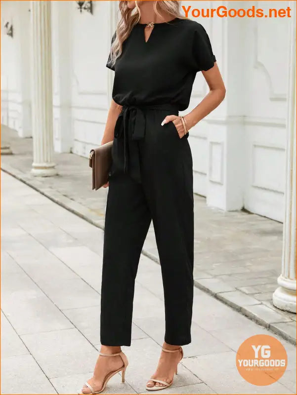 YOURGOODS Keyhole Neckline Batwing Sleeve Belted Jumpsuit - YourGoods Online Shop