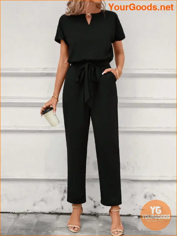 YOURGOODS Keyhole Neckline Batwing Sleeve Belted Jumpsuit - YourGoods Online Shop