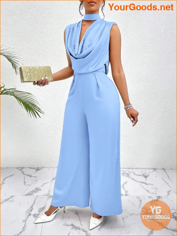 YOURGOODS Lady Women's Fashionable Summer Halter Neck Open Back Solid Color Wide Leg Jumpsuit - YourGoods Online Shop