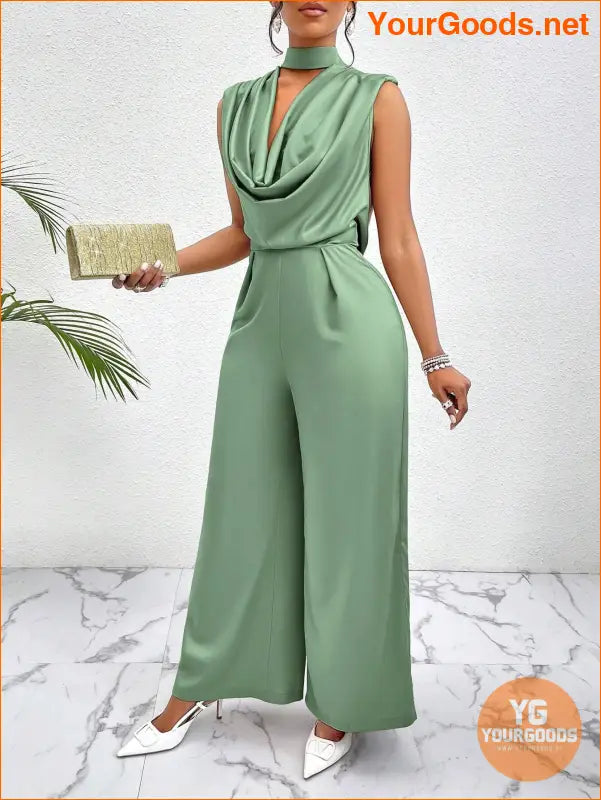 YOURGOODS Lady Women's Fashionable Summer Halter Neck Open Back Solid Color Wide Leg Jumpsuit - YourGoods Online Shop