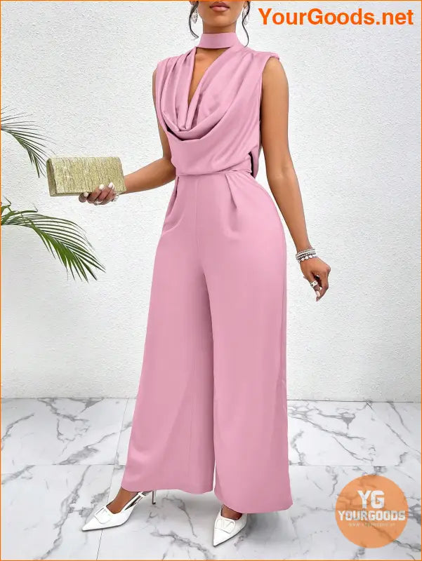 YOURGOODS Lady Women's Fashionable Summer Halter Neck Open Back Solid Color Wide Leg Jumpsuit - YourGoods Online Shop