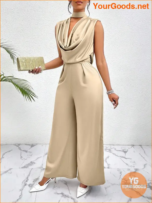 YOURGOODS Lady Women's Fashionable Summer Halter Neck Open Back Solid Color Wide Leg Jumpsuit - YourGoods Online Shop