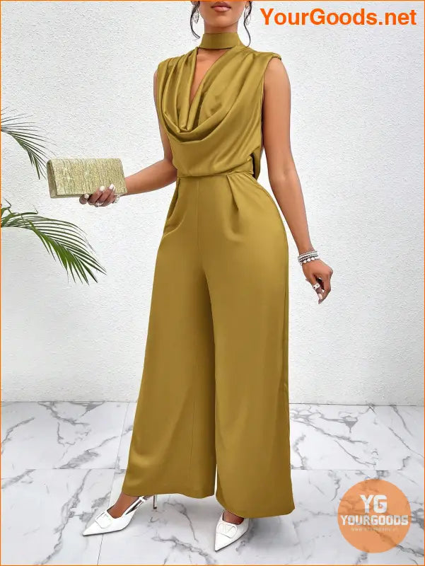 YOURGOODS Lady Women's Fashionable Summer Halter Neck Open Back Solid Color Wide Leg Jumpsuit - YourGoods Online Shop