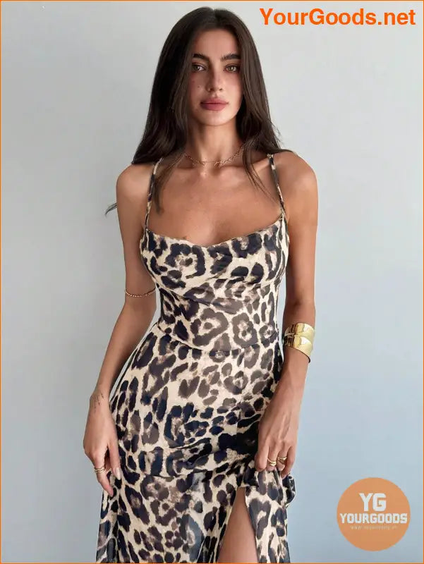 YOURGOODS Leopard Print Sexy Spaghetti Strap Dress - YourGoods Online Shop