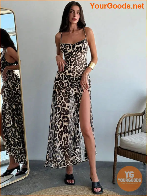 YOURGOODS Leopard Print Sexy Spaghetti Strap Dress - YourGoods Online Shop