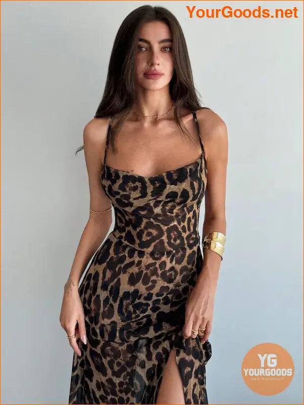 YOURGOODS Leopard Print Sexy Spaghetti Strap Dress - YourGoods Online Shop