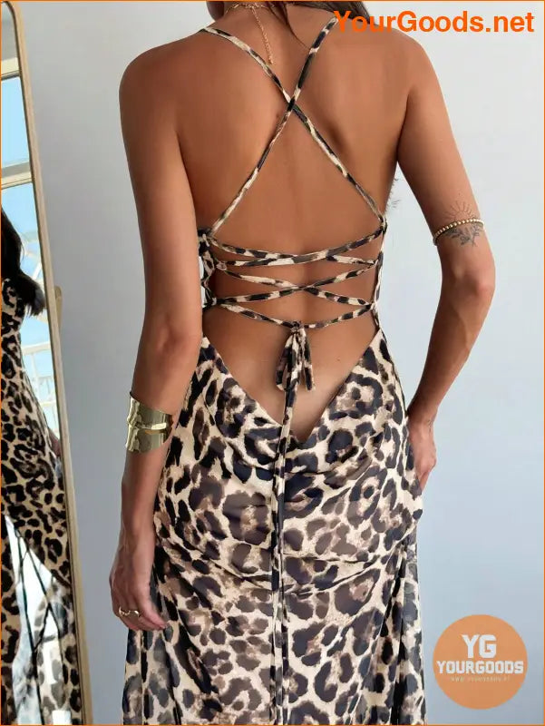 YOURGOODS Leopard Print Sexy Spaghetti Strap Dress - YourGoods Online Shop