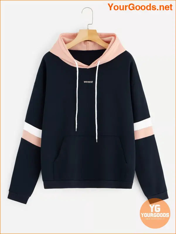 YOURGOODS Letter Embroidered Contrast Striped Hoodie - YourGoods Online Shop