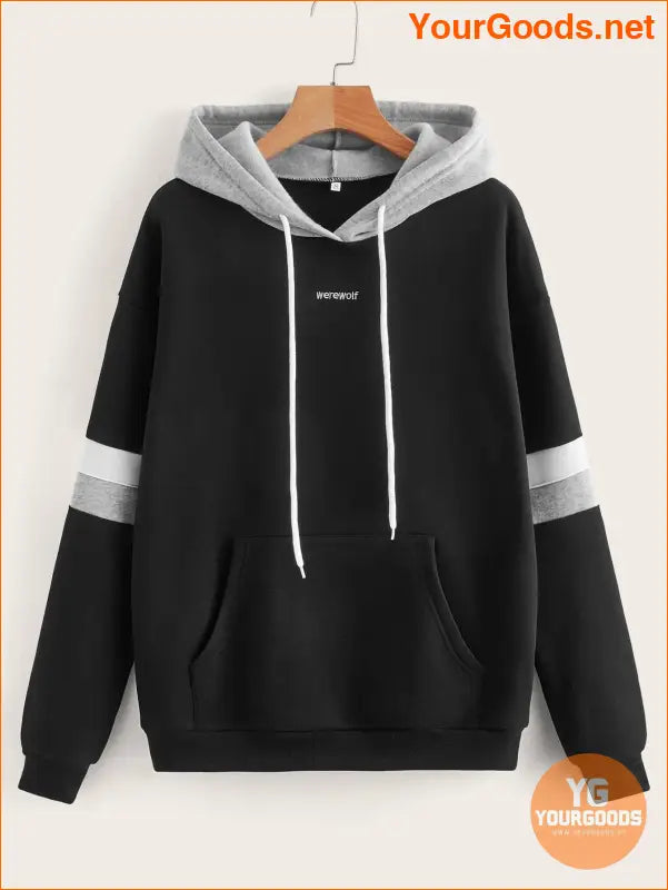 YOURGOODS Letter Embroidered Contrast Striped Hoodie - YourGoods Online Shop