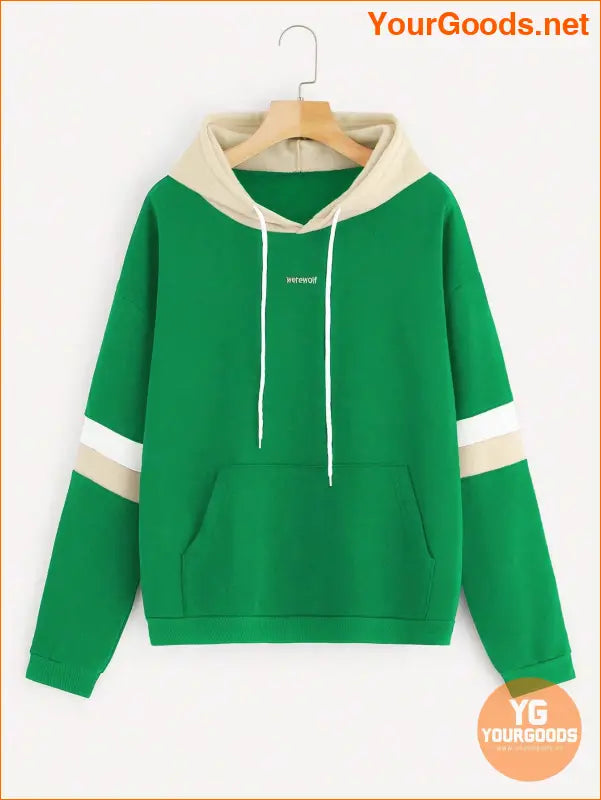 YOURGOODS Letter Embroidered Contrast Striped Hoodie - YourGoods Online Shop