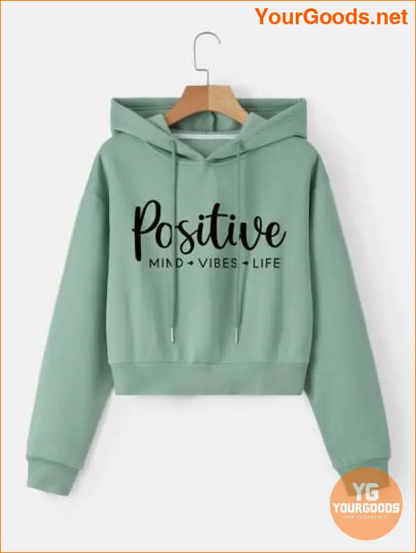 YOURGOODS Letter Graphic Drop Shoulder Crop Drawstring Thermal Lined Hoodie - YourGoods Online Shop