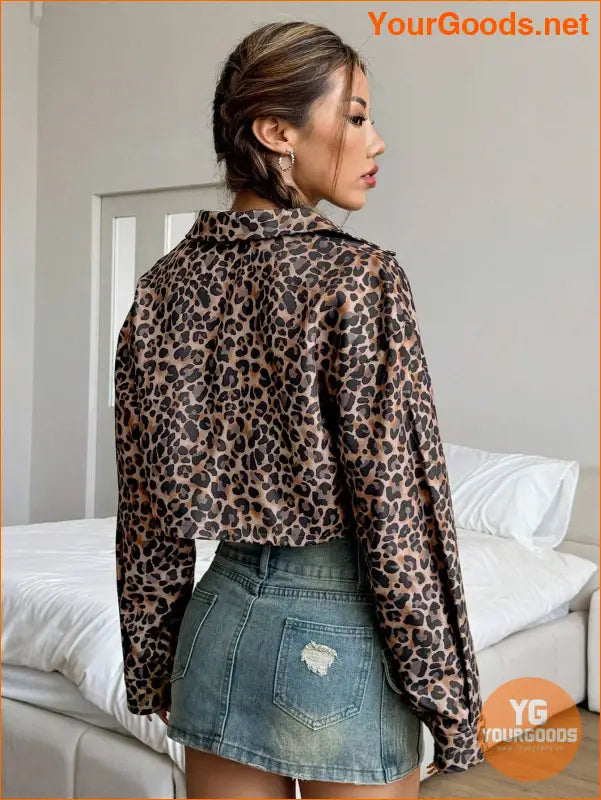 YOURGOODS Long Sleeve Button Front Pocket Leopard Print Casual Jacket - YourGoods Online Shop