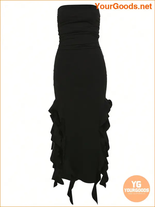 YOURGOODS - Marika Sila Ruffle Trim Ruched Tube Dress - YourGoods Online Shop