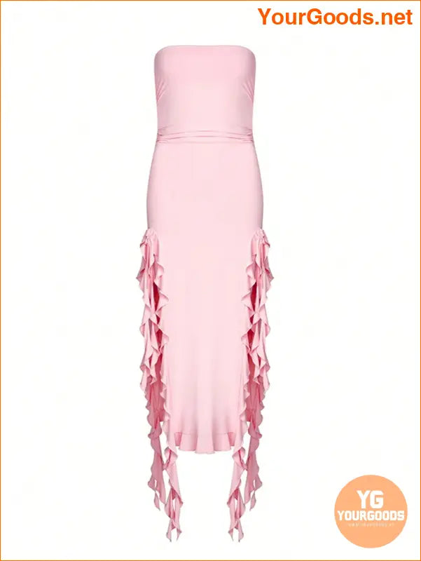 YOURGOODS - Marika Sila Ruffle Trim Ruched Tube Dress - YourGoods Online Shop