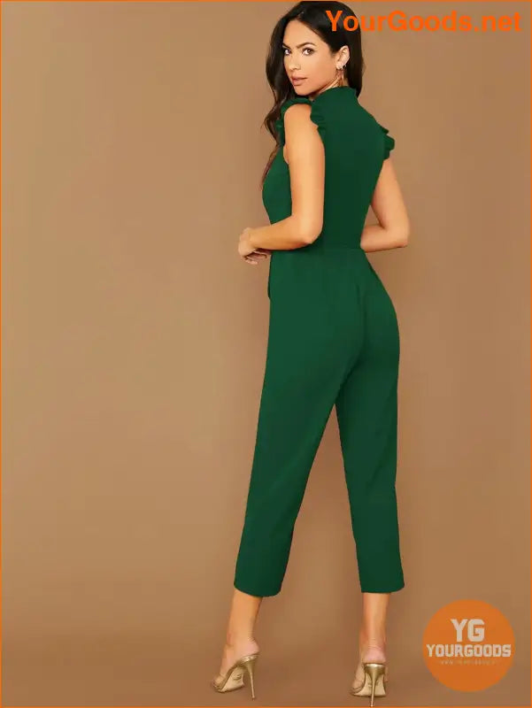 YOURGOODS Mock-Neck Ruffle Cuff Self Belted Jumpsuit - YourGoods Online Shop