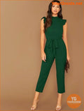 YOURGOODS Mock-Neck Ruffle Cuff Self Belted Jumpsuit - YourGoods Online Shop