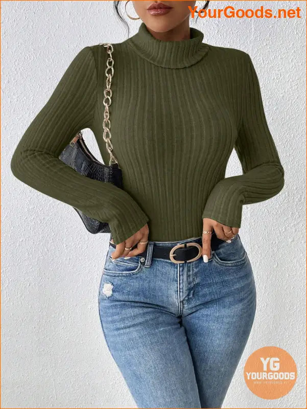 YOURGOODS PETITE Turtleneck Ribbed Knit Spring Women Bodysuit - YourGoods Online Shop