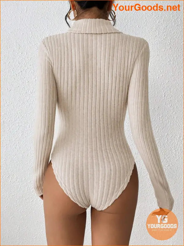 YOURGOODS PETITE Turtleneck Ribbed Knit Spring Women Bodysuit - YourGoods Online Shop