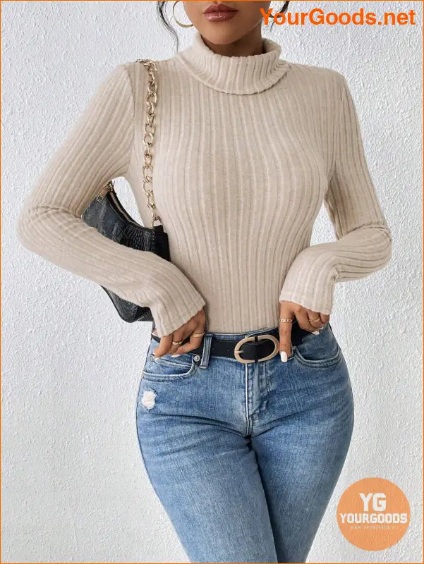 YOURGOODS PETITE Turtleneck Ribbed Knit Spring Women Bodysuit - YourGoods Online Shop