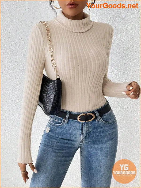 YOURGOODS PETITE Turtleneck Ribbed Knit Spring Women Bodysuit - YourGoods Online Shop