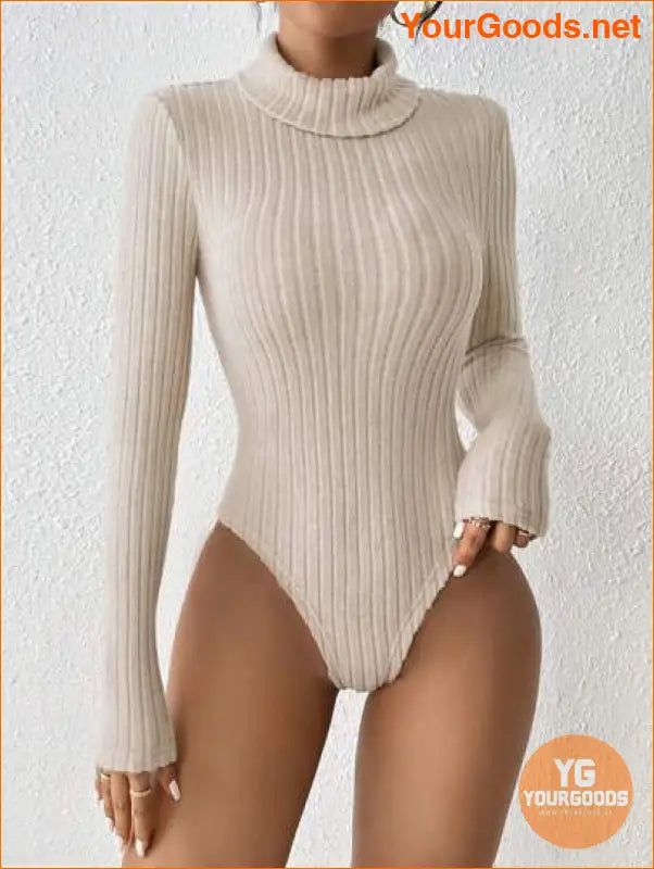 YOURGOODS PETITE Turtleneck Ribbed Knit Spring Women Bodysuit - YourGoods Online Shop