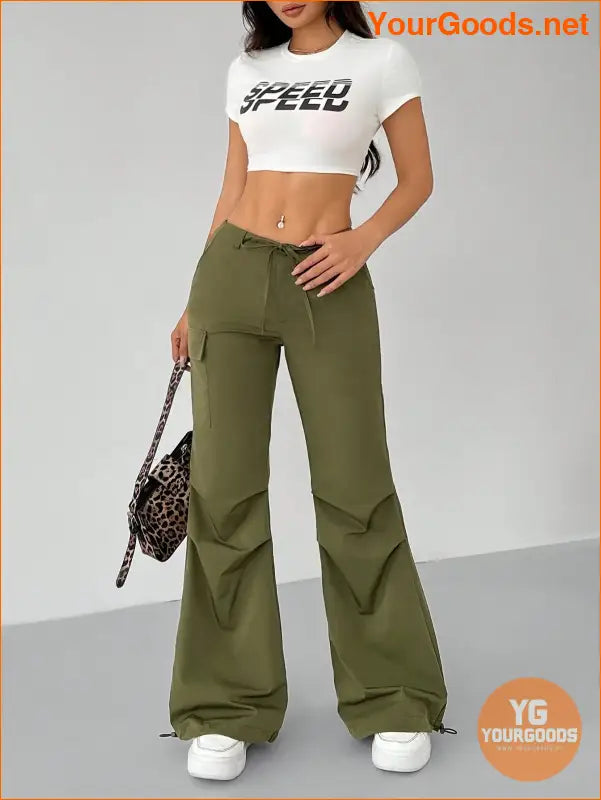 YOURGOODS Petite Womens Bow Tie Belted Cargo Joggers - YourGoods Online Shop