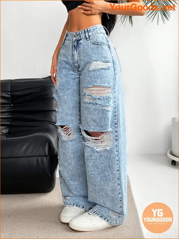 YOURGOODS PETITE Womens Ripped Wide Leg Jeans - YourGoods Online Shop