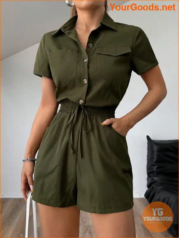 YOURGOODS PETITE Women's Summer Pocket Shirt Short Sleeve Casual Jumpsuit - YourGoods Online Shop