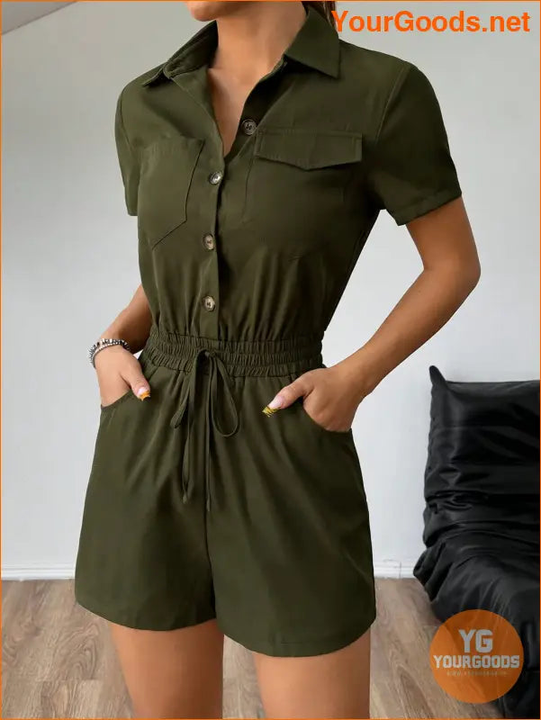 YOURGOODS PETITE Women's Summer Pocket Shirt Short Sleeve Casual Jumpsuit - YourGoods Online Shop