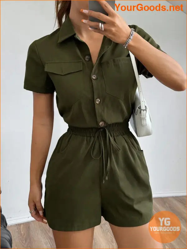 YOURGOODS PETITE Women's Summer Pocket Shirt Short Sleeve Casual Jumpsuit - YourGoods Online Shop