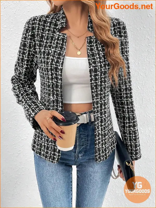 YOURGOODS Plaid Open Front Blazer - YourGoods Online Shop