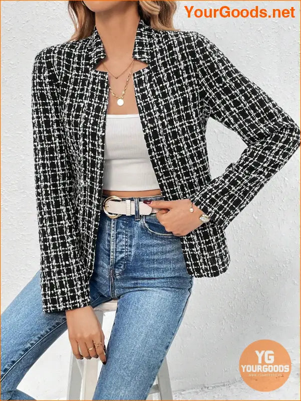 YOURGOODS Plaid Open Front Blazer - YourGoods Online Shop