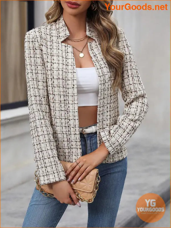 YOURGOODS Plaid Open Front Blazer - YourGoods Online Shop