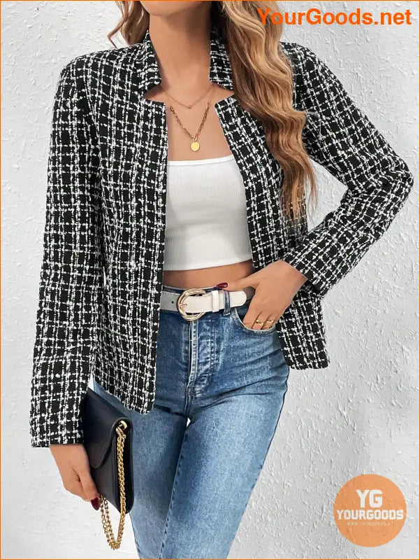 YOURGOODS Plaid Open Front Blazer - YourGoods Online Shop