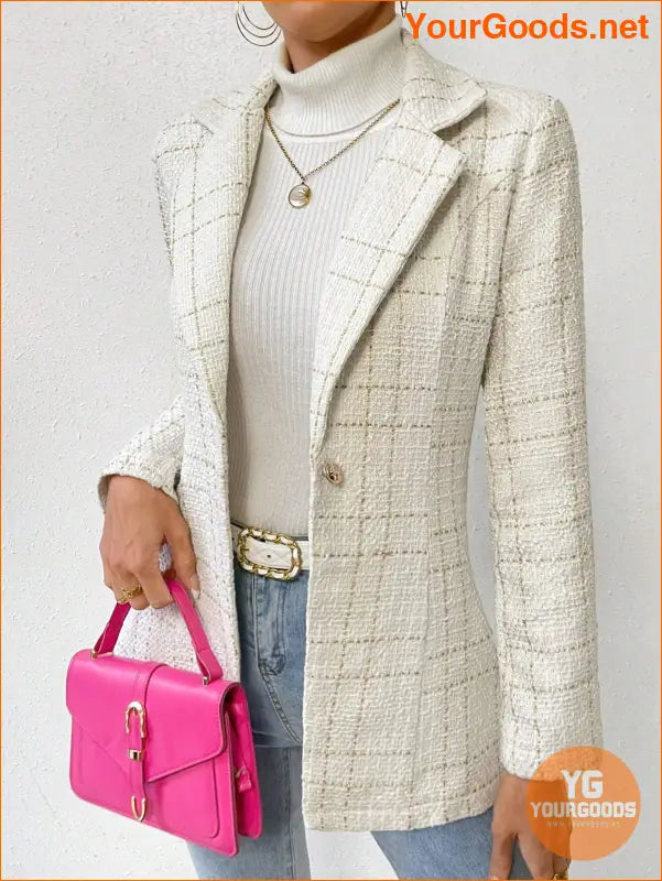 YOURGOODS Plaid Pattern Lapel Neck Single Button Tweed Blazer - YourGoods Online Shop