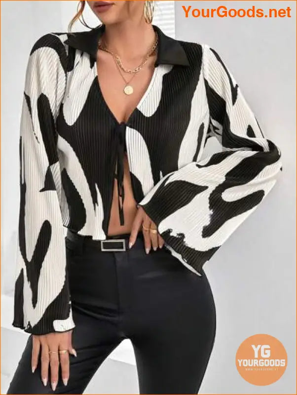 YOURGOODS Priv Graphic TieFront Trumpet Sleeve Blouse - YourGoods Online Shop