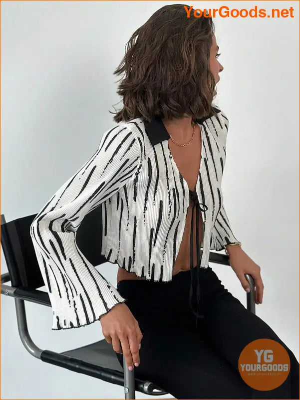 YOURGOODS Priv Graphic TieFront Trumpet Sleeve Blouse - YourGoods Online Shop