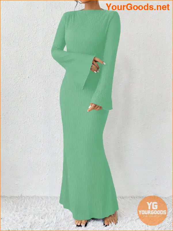 YOURGOODS Priv Solid Trumpet Sleeve Mermaid Dress - YourGoods Online Shop