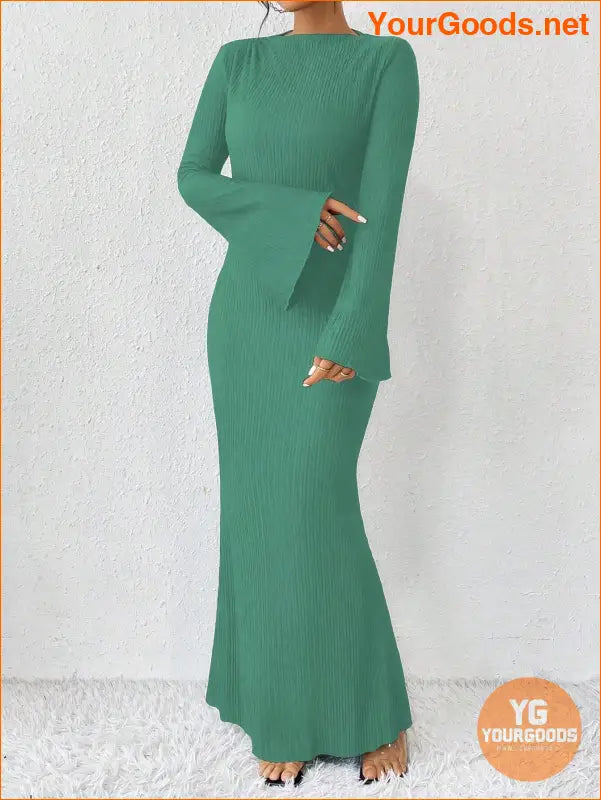 YOURGOODS Priv Solid Trumpet Sleeve Mermaid Dress - YourGoods Online Shop