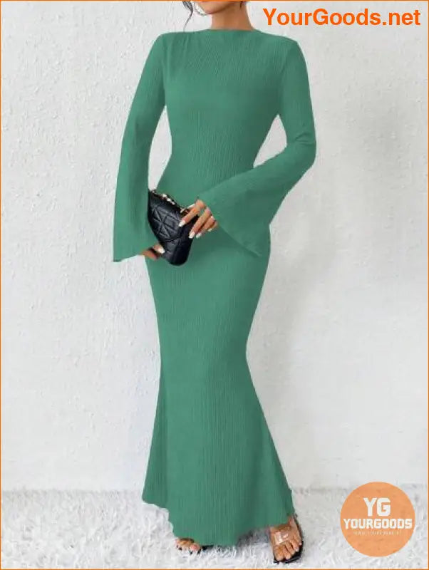 YOURGOODS Priv Solid Trumpet Sleeve Mermaid Dress - YourGoods Online Shop