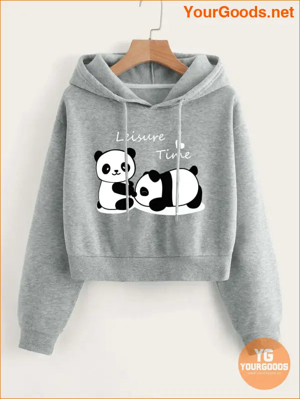 YOURGOODS Qutie Panda & Letter Graphic Drop Shoulder Drawstring Thermal Lined Hoodie - YourGoods Online Shop