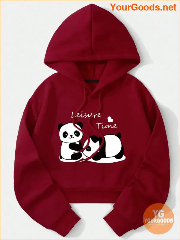 YOURGOODS Qutie Panda & Letter Graphic Drop Shoulder Drawstring Thermal Lined Hoodie - YourGoods Online Shop